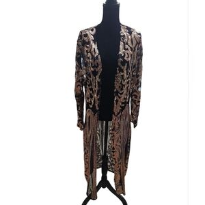 Elegant Black and Gold Long Sequin Cardigan